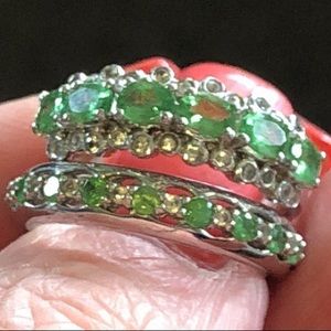 Sterling Emerald CZ ring set